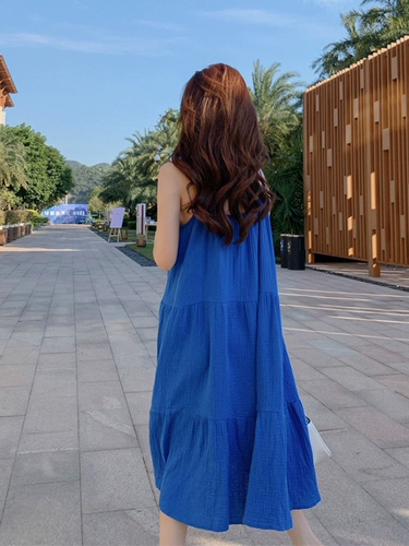 Летнее платье-комбинация, длинная юбка, платье, коллекция 2023, яркий броский стиль, из хлопка и льна, свободный крой