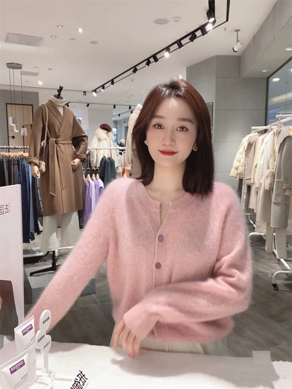 【Light Luxury Cashmere】Pink, Gentle and Elegant, 100% Pure Cashmere Brushed Cardigan for Women, Light Luxury and Exquisite Boutique Style