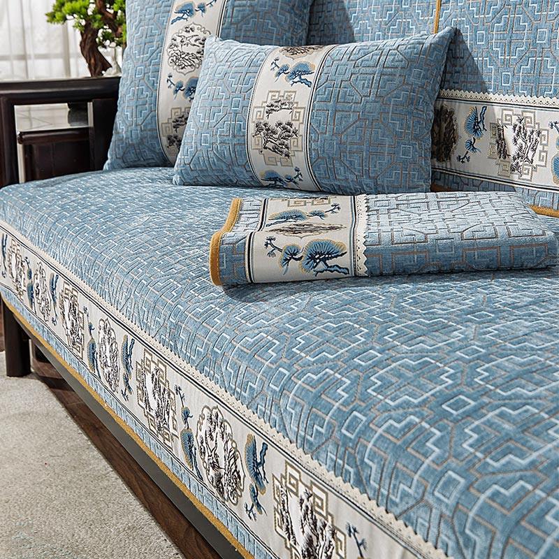 New Chinese solid wood sofa cushion Four seasons universal non-slip snow Neill seat cushion Sub-red wood sofa cover scarves cover cloth