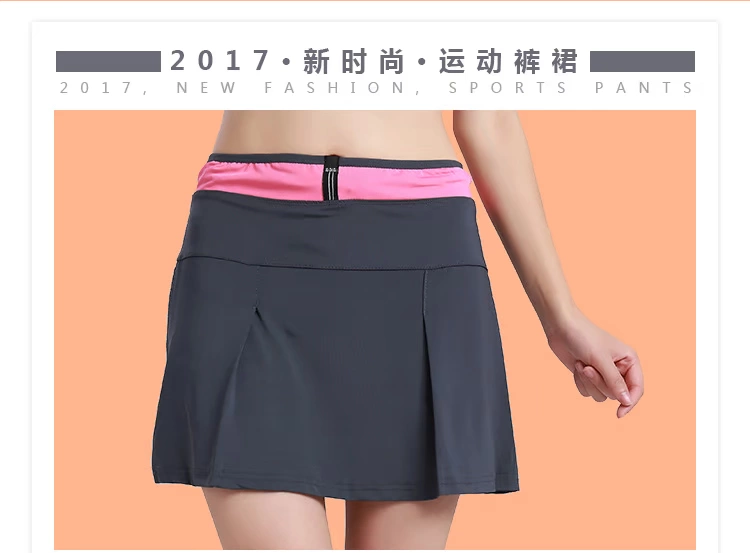 Quần thể thao nữ mùa hè chạy size lớn nhanh khô giả hai eo thấp thoáng khí nhẹ nửa thân váy ngắn chống nắng tennis