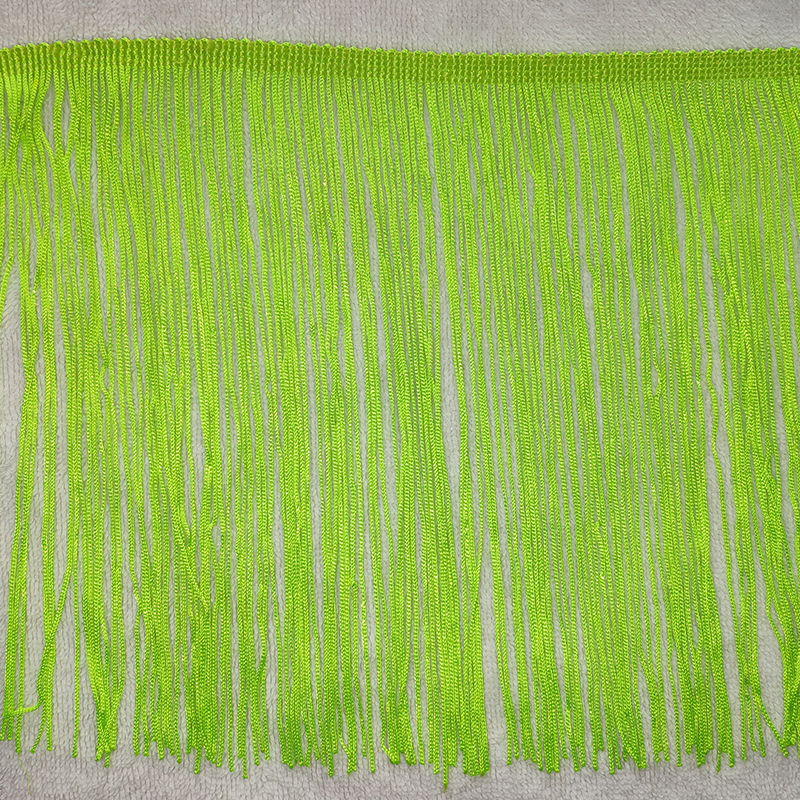 Fluorescent Green & 20Cm Single Encryption [Per Meter]20cm   double encryption polyester fiber Latin dance tassels Skirt  spike must clothing lace DIY stage accessories sleeve edge Whisker arrangement