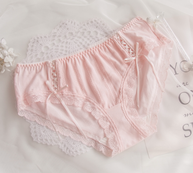 Pure Cotton Money ~ Day Series Sweet Beauty Pure Color Lace Side Antibacterial Mid-Pocket Hip Lady Triangle Pants Up for overweight underpants