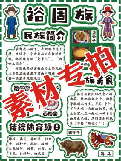 裕固族印象环创电子版素材图裕固族文化风俗环创民族美食非实物