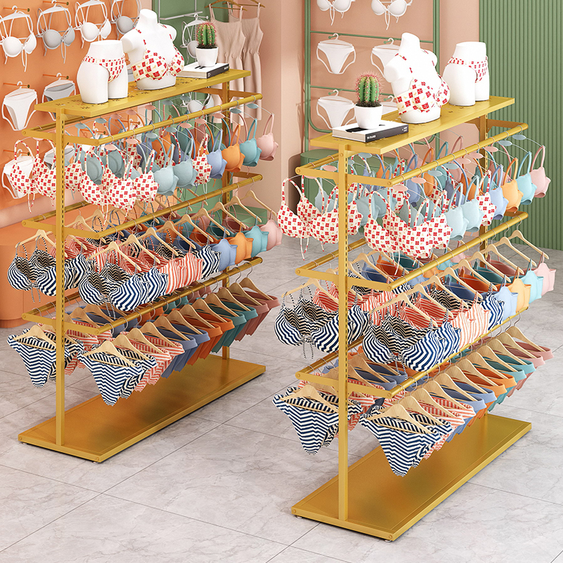 Shopping Mall Lingerie Side Hanging Bra Display Rack, Men's and Women's Underwear Side Hanging Rack, Double-Sided Multi-Layer Children's Clothing and Swimwear Back Display Rack