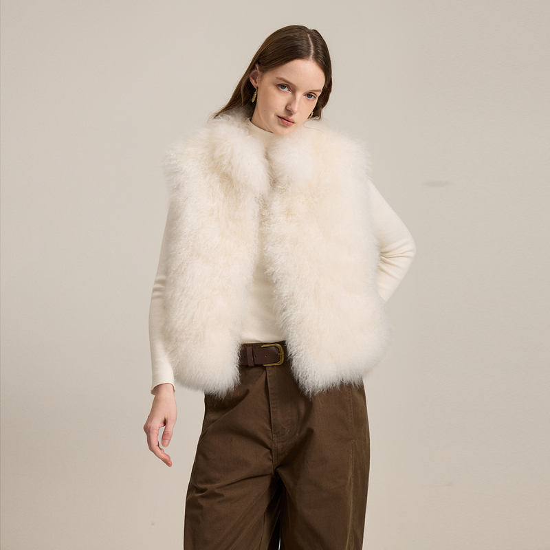 Ruoyi Fur Imported Whole Goat Fur Stand Collar Fur Vest Coat for Women | Yunjian Xubai