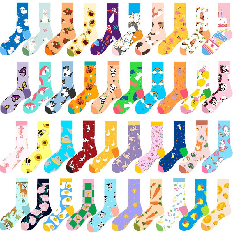 2023 Amazon Autumn/Winter New Arrivals ins Women's Socks Animal Mid-Calf Socks Food Socks Personality Trendy Socks Quirky Long Socks