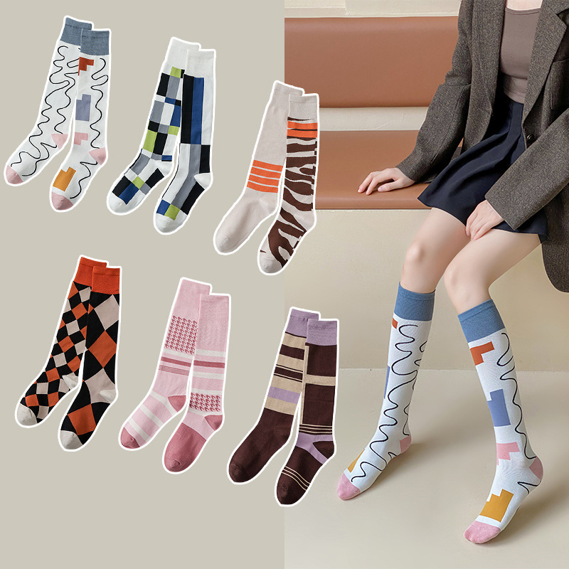 Women's Autumn and Winter Long Socks, Over-The-Knee, Combed Cotton, Breathable Calf Socks, Casual Ab Style, Asymmetrical Socks, Slouch Socks