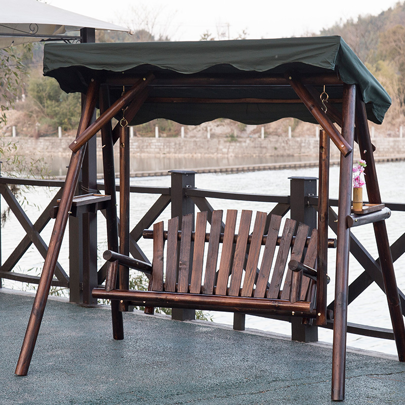 Anti-corrosion wood outdoor swing indoor hanging chair courtyard double terrace swing garden solid wood outdoor hammock rocking chair