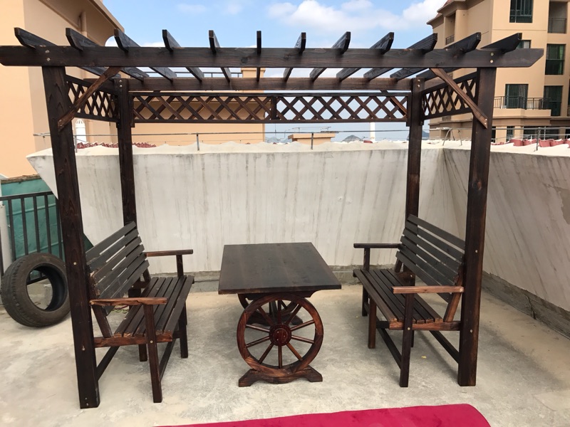 Nhà máy trực tiếp nho giá chống ăn mòn nhà gỗ gazebo gỗ rắn hoa đứng đồ gỗ ngoài trời vườn bảng và ghế vườn leo nho