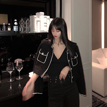 Limited Time Special] Flash Diamond Trim Flour Black Jacket Female Korean version of Joker Foreign color short jacket