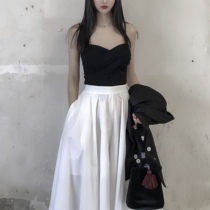 JIANGJIANG black cross pleated camisole vest female student little sexy heart machine foreign-style bottoming top