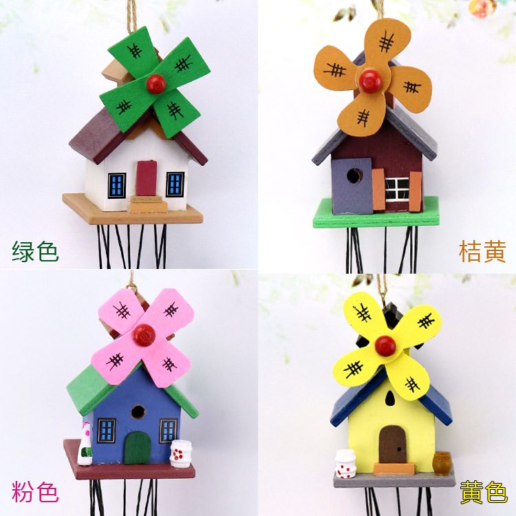Wooden wind bell cabin multi-tube bell color windmill small house hanging door decoration home wooden gift balcony hanging