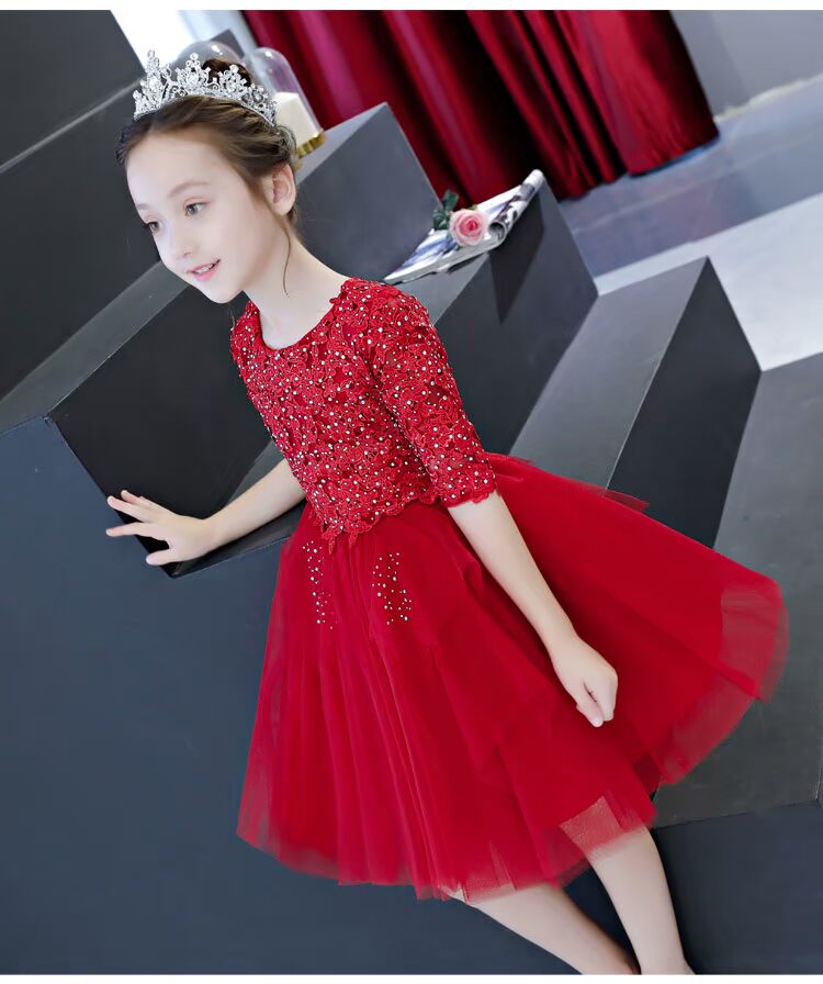 Đám cưới trẻ em công chúa váy cô gái sinh nhật buổi tối váy hoa cô gái chủ nhà trang phục piano dài tay mùa thu và mùa đông váy đầm thu đông cao cấp bé gái
