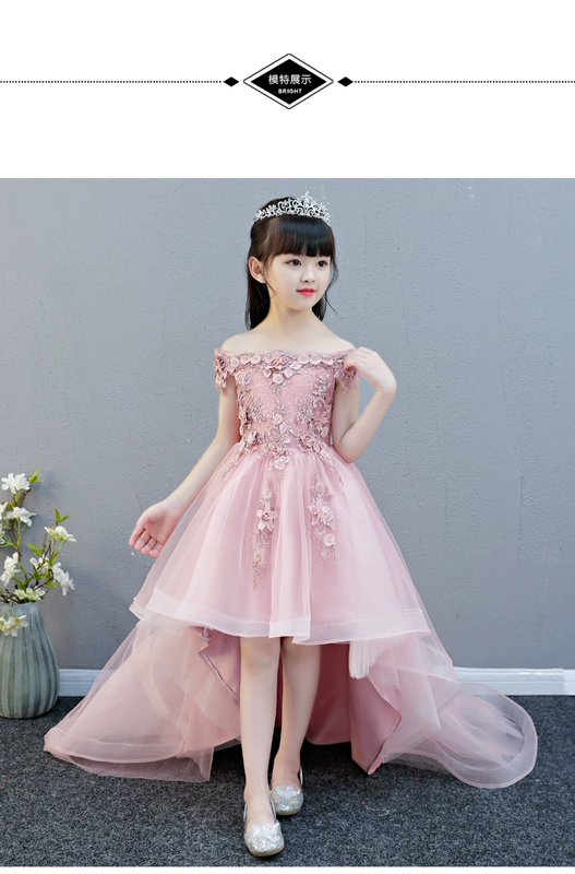 Cô gái đuôi cưới dài trẻ em chủ nhà catwalk buổi tối công chúa váy hoa cô gái mô hình trang phục piano đồ vest bé trai 3 mảnh