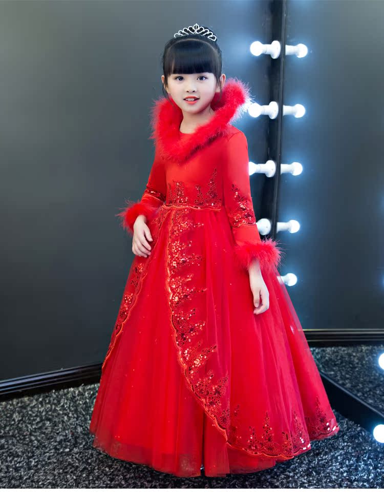 Cô gái đám cưới sợi poncho váy dài mùa thu và mùa đông trẻ em sinh nhật chủ nhà nhỏ váy buổi tối hoa cô gái trang phục piano comple đẹp cho bé trai