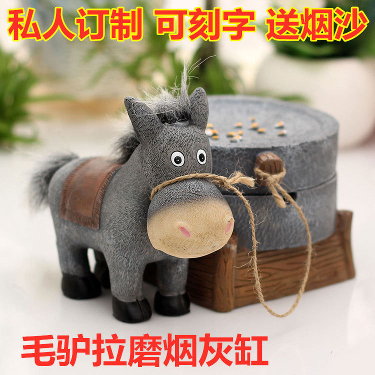 Donkey pull mill pull car ashtray with lid Creative fashion household living room jewelry Desktop decoration Birthday gift man