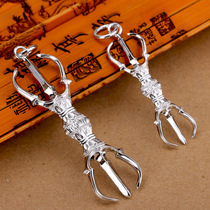 Pure silver three-strand pestle Tang Mizuo Zhen Dongmi Vajra mens and women necklace pendant new couple pendant pendant
