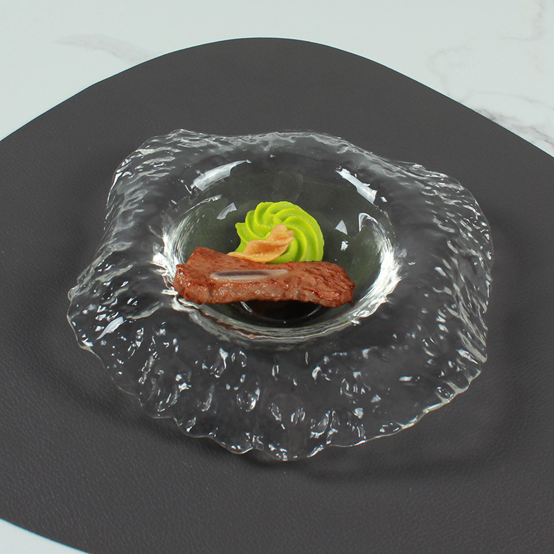 French-Style High-End Molecular Cuisine Glass Plate, Western-Style Unique Artistic Irregular Cold Dish Plate, Salad Bowl