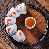 Fish Leap Longmen Ceramics Tasting Cup Home Utilita Tea With Small Tea Cup Sketching White Porcelain Small Tea Bowl Master Cup Single Cup