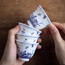 Day Style Green Flowers White Porcelain ceramic Gongfu Tea Cup Small Masters Cup Individual Tasting Cup Suit Tea Cup Home Cups