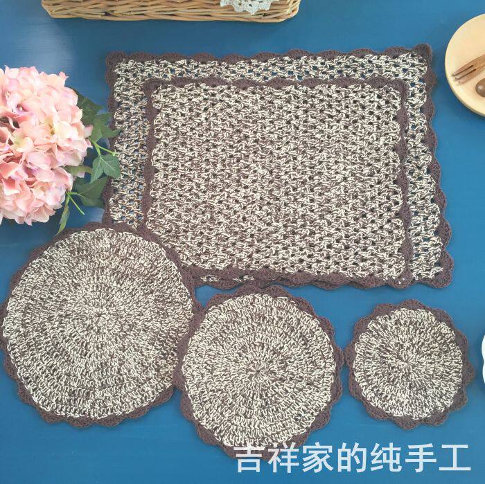 Mascot Pure Handmade Crochet Hook Flower Colored Pure Cotton Thread Weaving Sentets Southeast Asian Thick Insulation Dinner Plate Table Mat