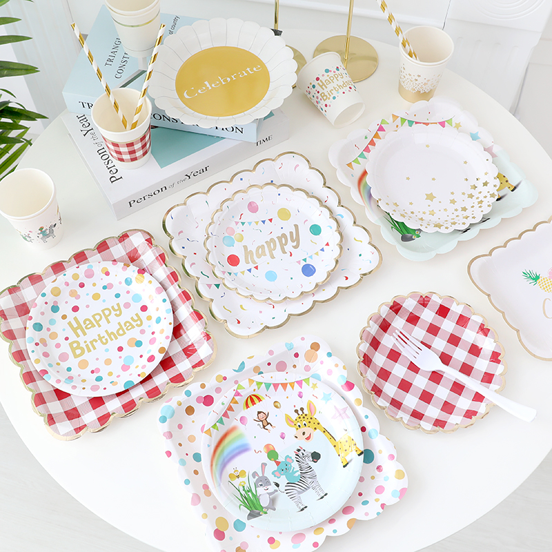 Picnic Tray Disposable Paper Tray Children Party Cutlery Dessert Table Swing Pieces New Year Birthday Party Cake Dishes-Taobao