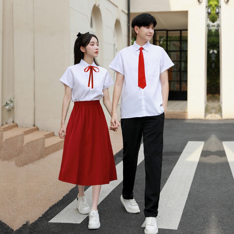 Junior High School Student Choir Performance Costumes, High School Graduation Class Uniforms, College-Style Red Song Recitation and Speech Contest Skirts Junior High School Student Choir Performance Costumes, High School Graduation Class Uniforms, College-Style Red Song Recitation and Speech Contest Skirts