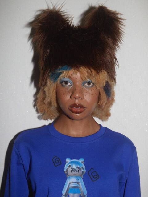 Brown Color In-Stock Kater Faux Long Fur 3D Ear Exaggerated Design Fur Hat