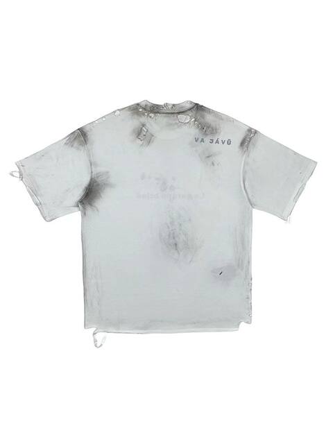 Vajavu 3% Original Niche Avant-Garde Distressed Color-Washed Ripped Deconstructed Burnt Short-Sleeve Dirty Fit