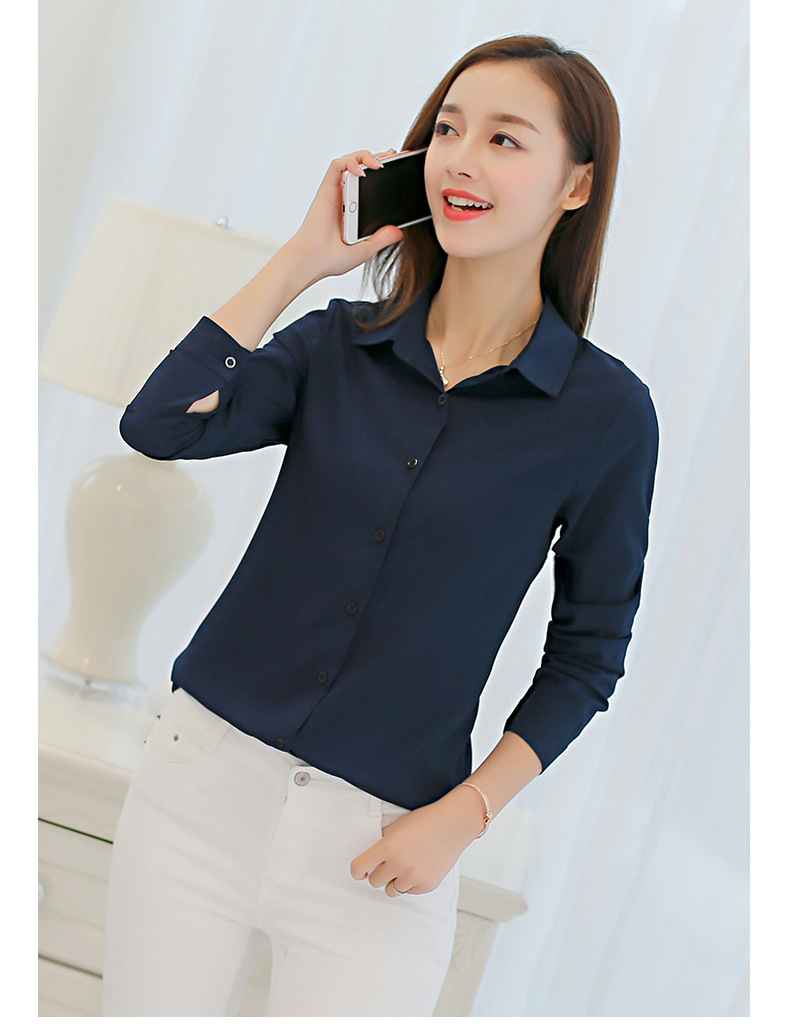 Mùa thu trung niên phụ nữ trẻ tuổi của mẹ đầm voan áo sơ mi dài tay với cổ áo trên quần áo 25-30-35-40 tuổi các kiểu áo voan tuổi trung niên