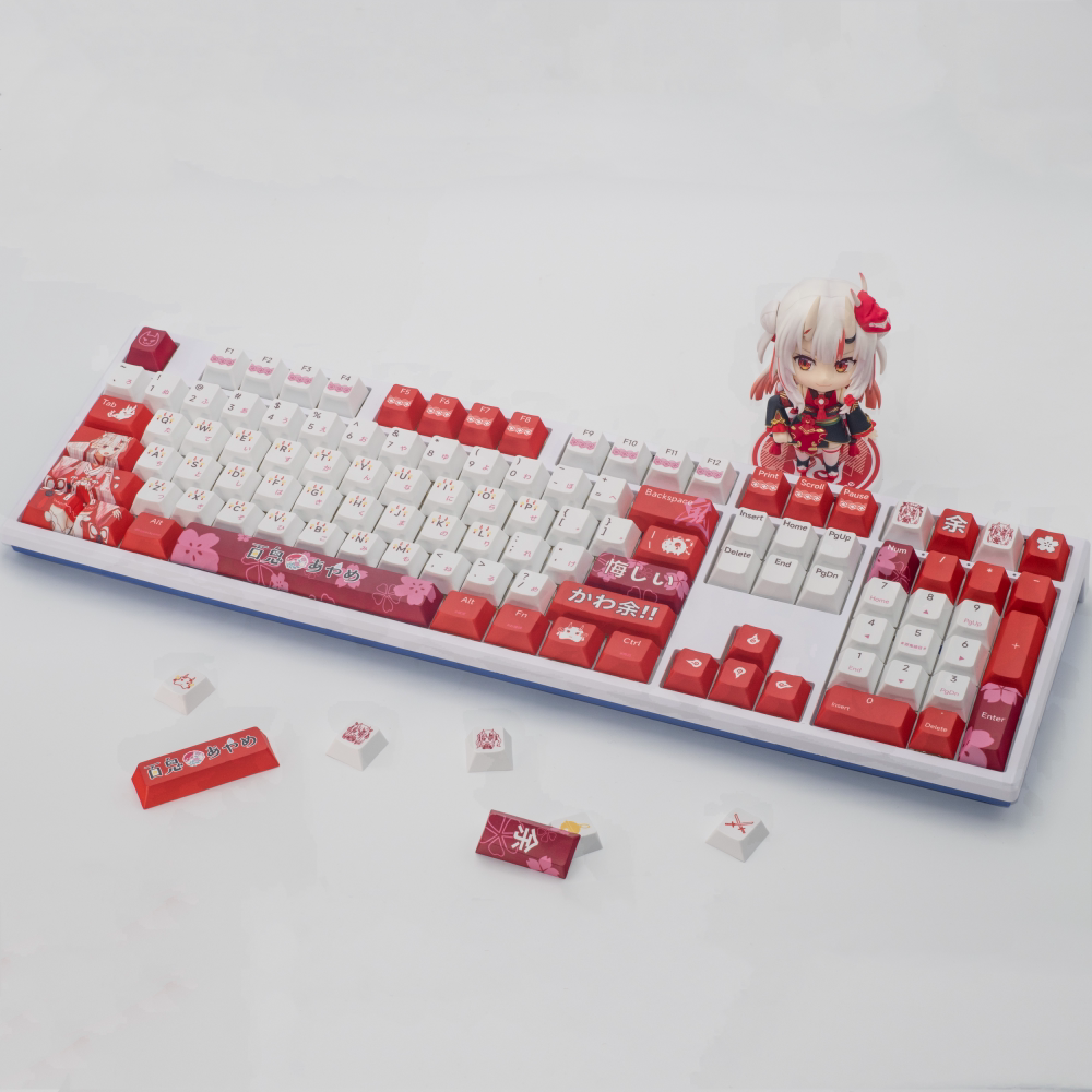 142 Keys/set Nakiri Ayame Key Caps PBT Dye Subbed Anime Gaming