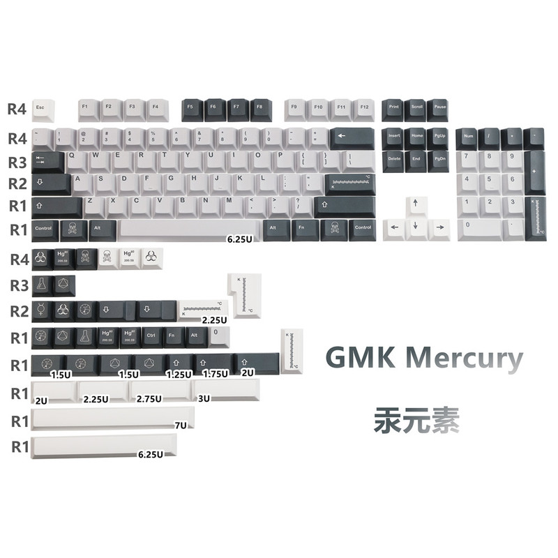 Gmk Mercury Element Keycaps Dye-Sublimated Pbt Mechanical Keyboard Keys Mercury Original Personalized Retro Full Set