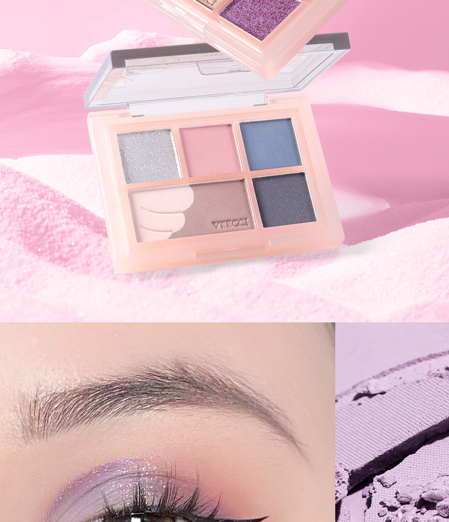 Тени для век veecci唯资眼影盘唯姿五色腮红修容哑光珠光闪片紫色绿色粉大地色