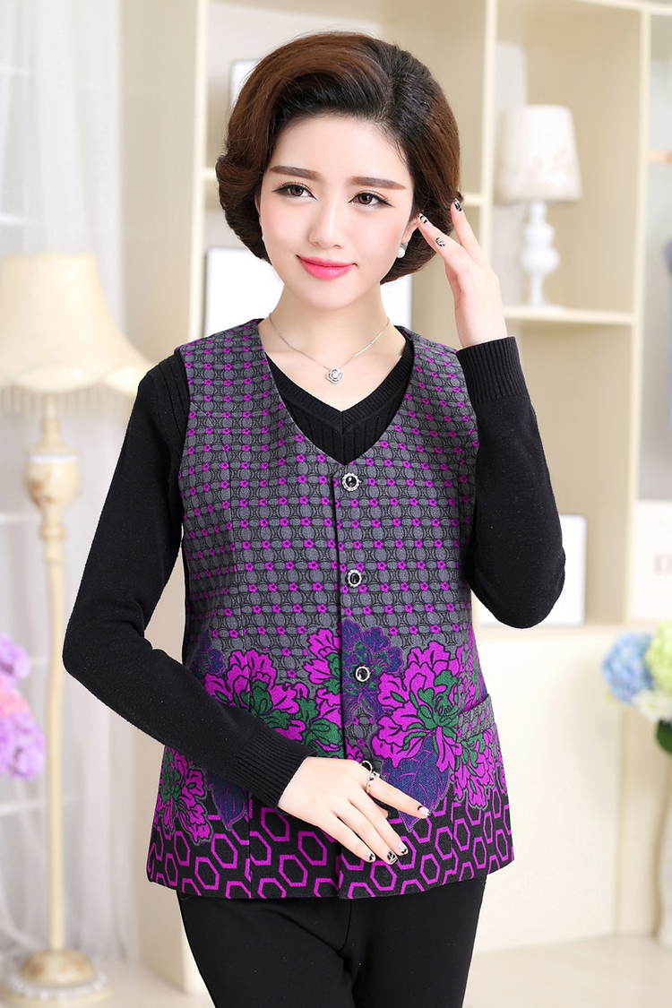 Phụ nữ trung niên áo ghi lê bà già của mùa xuân và mùa thu áo khoác mỏng để tăng chất béo cardigan vest không tay vest gile vest nữ