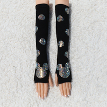 Arm cover women's autumn and winter arm warm wool long sleeve Joker open finger hole knitted gloves with colored diamond fake sleeve