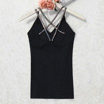 Long camisole anti-light knitted sexy wear comfortable cotton chest pad bright diamond back women's underwear