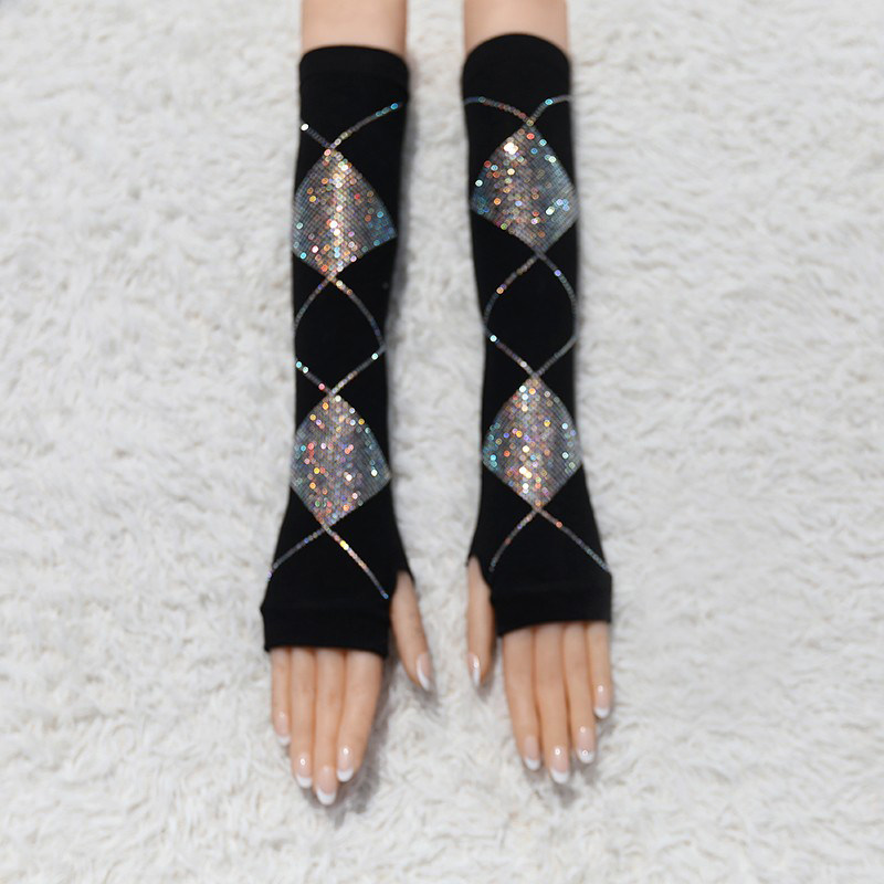 Insert Drilling Arm Cuff Sleeve Woman Long Version Autumn Winter Warm Dew Half Finger Gloves Knit Mesh Red Wool Thread False Sleeves Long Sleeves