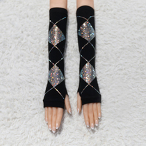 With drill arm sleeve women's long autumn and winter warm dew half finger gloves knitted net red wool thread fake sleeve long sleeve