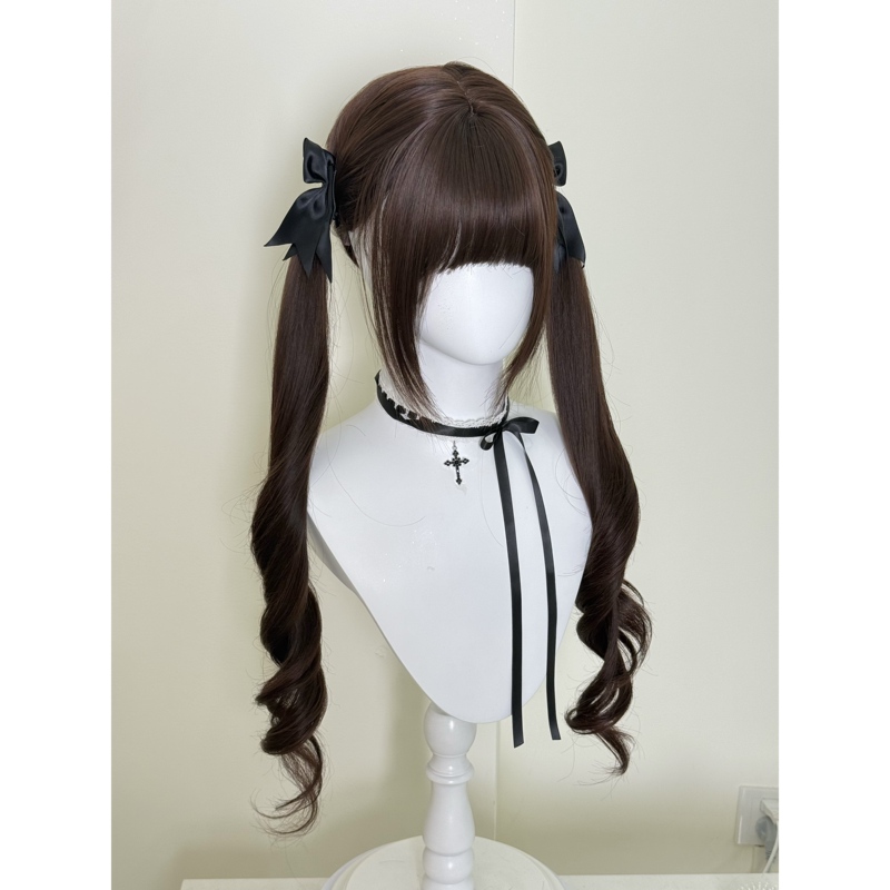 Qimei Wig【Keluli】70Cm Chocolate Brown Straight-To-Curly High-Temperature Fiber Anime-Style Double Ponytail Wig Qimei Wig【Keluli】70Cm Chocolate Brown Straight-To-Curly High-Temperature Fiber Anime-Style Double Ponytail Wig