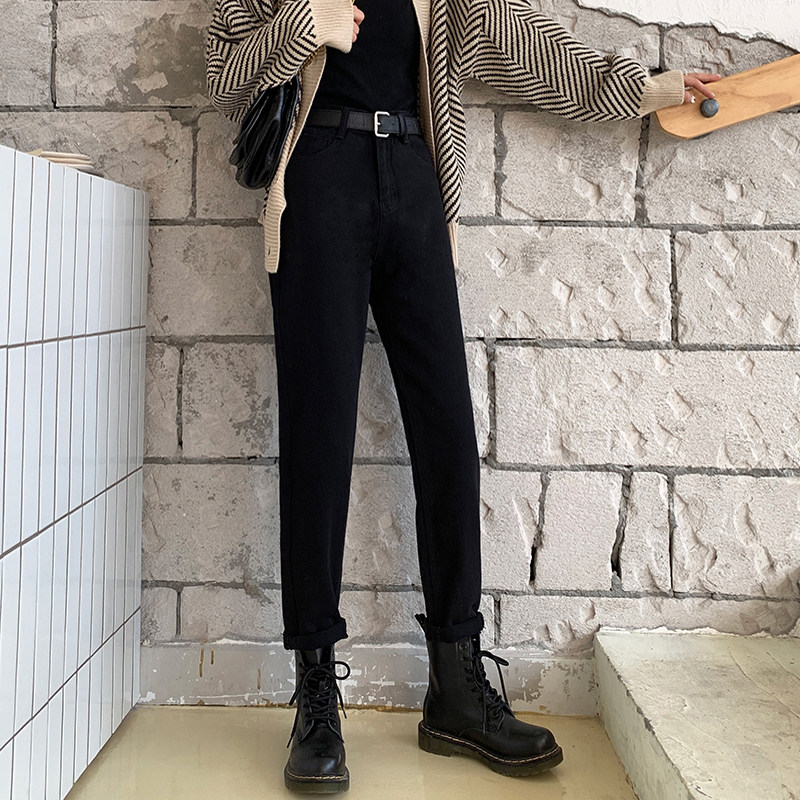 Black Straight Drum Jeans Woman 2021 Fall Winter Large size Fat mm loose Conspiculy Slim high waist smoke tube Jeans Women