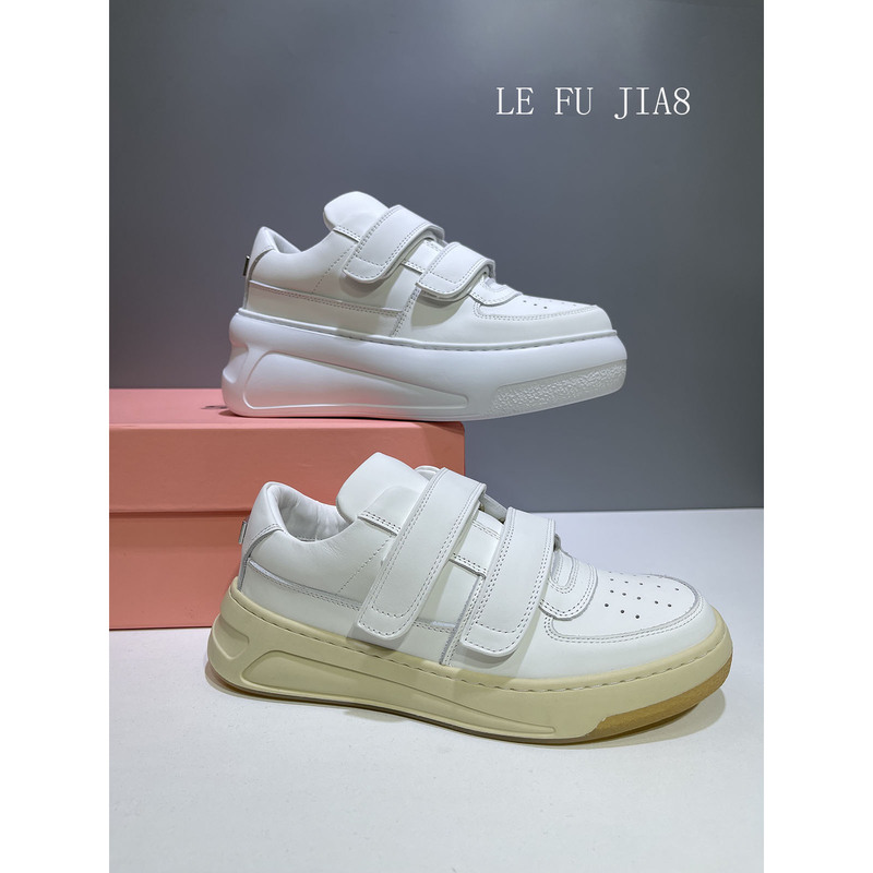 Mai Sichen's Same Style Smiley Velcro White Sneakers for Women, Genuine Leather, 2024 New Thick-Soled Height-Increasing Casual Sports Sneakers