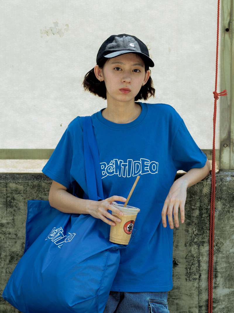 BENT IDEA summer new limited blue logo loose couple Xinjiang cotton short-sleeved T-shirt street tide