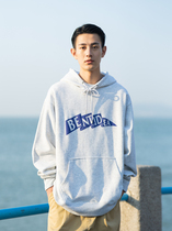 BENT IDEA Spring and Autumn New loose letter printing gray hooded sweater mens Tide brand couple pullover top