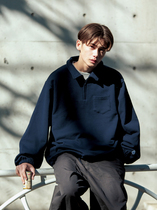 BENT IDEA solid color lapel half zipper thick sweater men couple loose retro polo collar long sleeve top