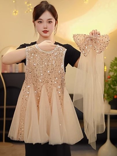 女童亮片公主裙夏季2025新款儿童洋气礼服裙子夏装女孩背心连衣裙