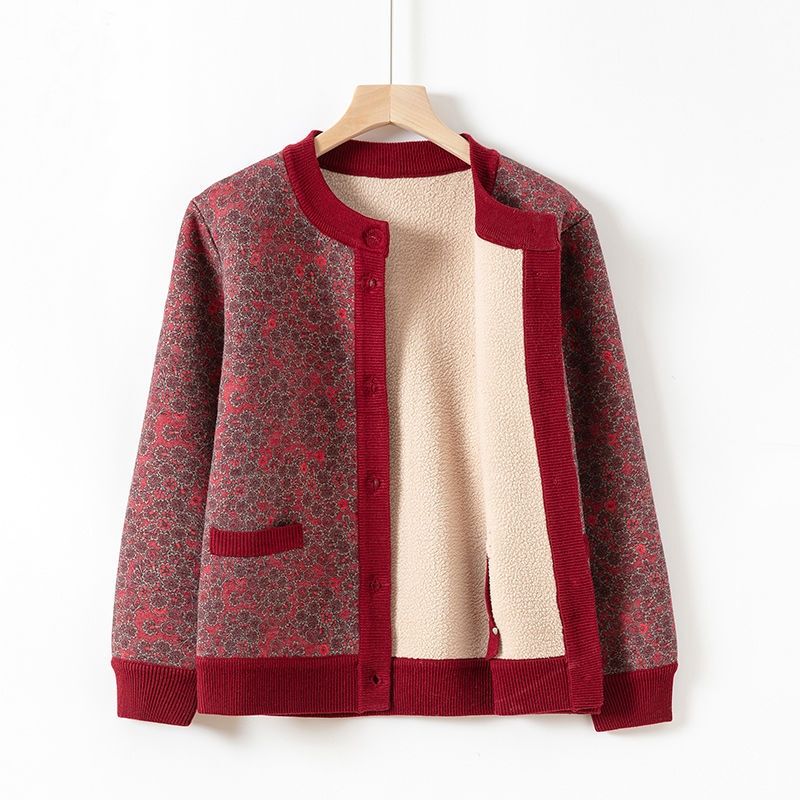 Middle-Aged and Elderly Women's Stylish Winter Coats, Cardigans for Elderly Women, Warm Grandma-Style Clothing, Thickened and Fleece-Lined Tops for Women
