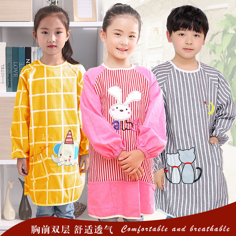 Children's bib Girl boy cotton baby apron anti-dressing painting Long sleeve waterproof dirt eating breathable