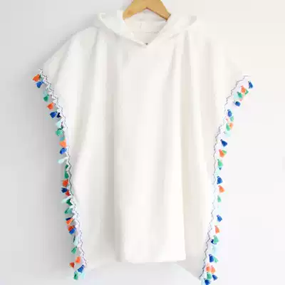 Children's bath towel Cut fluff towel material hooded tassel cloak Baby beach towel Bathrobe Pullover Bathrobe soft and absorbent