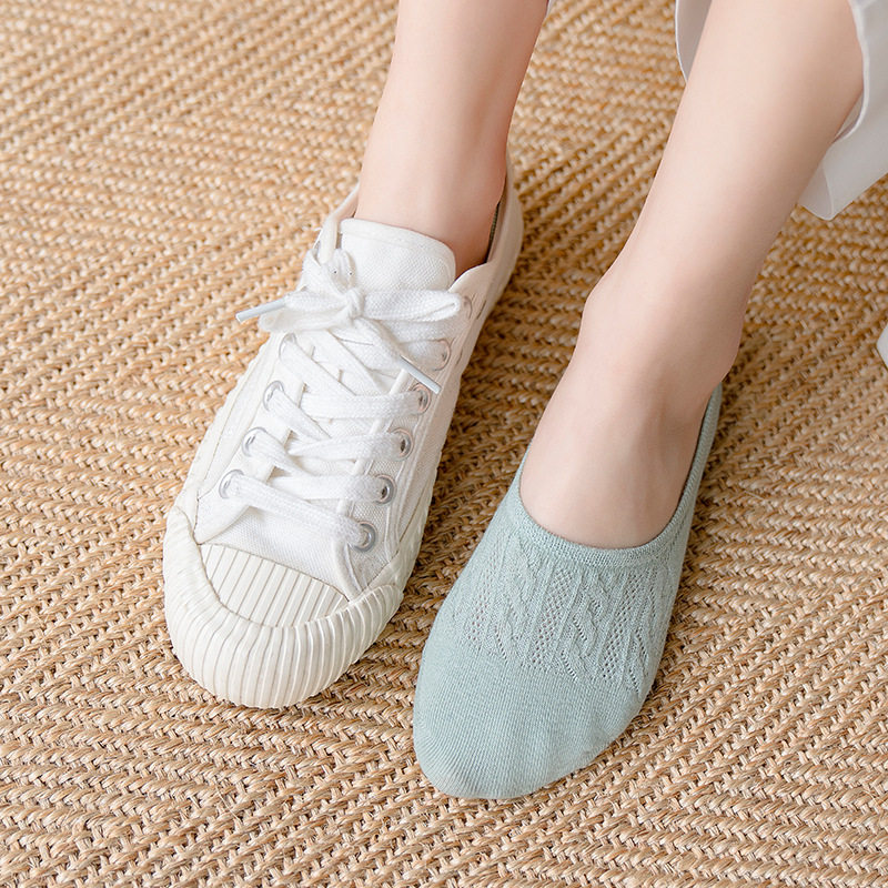 5 Double Mesh Spring Summer Slim pure beige minimalist breathable cotton Japanese Shallow Mouth Invisible Girls Short Socks Non-slip