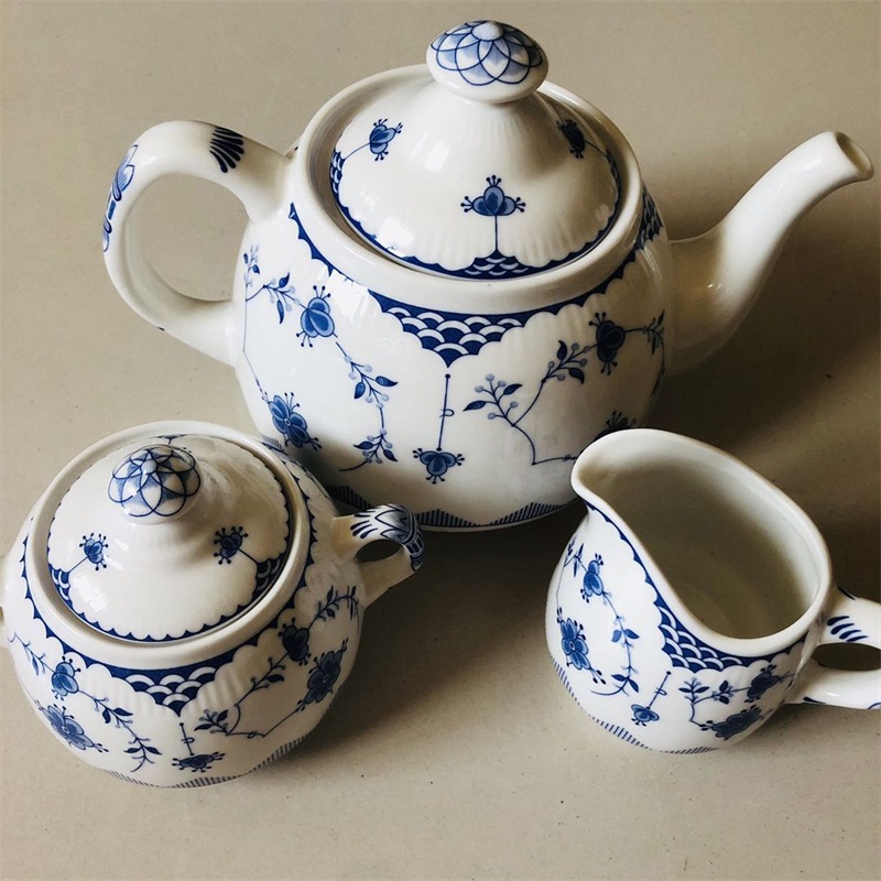 Exit Denmark Coffee with coffee pot Teapot Glaze Lower Colour Heatable Blue Ceramic Tea Set Sugar Jars Milk Pot Cup Saucer